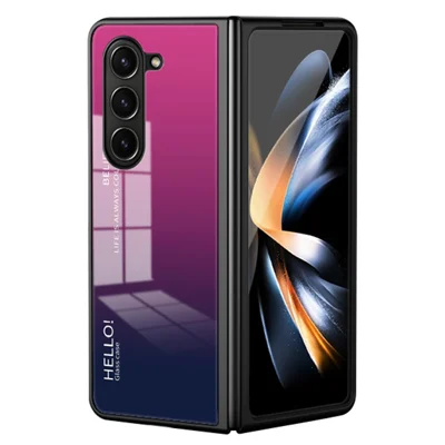 For Samsung Galaxy Z Fold5 5G Tempered Glass Phone Case Gradient Color PC+TPU Protective Cover - Gradient Rose