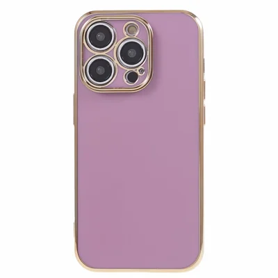 For iPhone 15 Pro Max Soft TPU 6D Electroplated Case Glossy Shockproof Protective Phone Cover - Purple