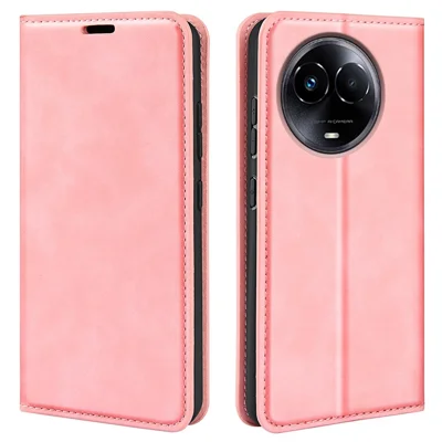 For Realme 11x 5G / 11 5G (Global) Slim-Fit Shell Skin-touch Wallet Phone Cover Stand PU Leather Cell Phone Case - Pink