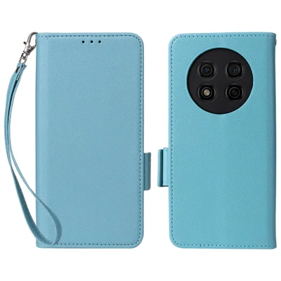 Til Ulefone Note 15 Løvfrugtstruktur Telefonbeskytning PU Læder Wallet Stående Anti-dropdæksel med Snor - Babyblå