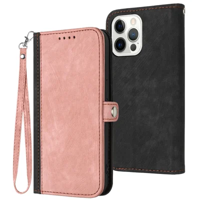YX0020 Für iPhone 15 Pro Dual Magnetverschluss PU-Lederhülle Ständer Brieftasche Handyhülle mit Armband - Rosa