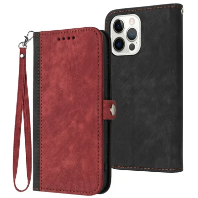 YX0020 For iPhone 15 Pro Max Anti-drop PU Leather Phone Case Flip Wallet Stand Cover with Strap - Red