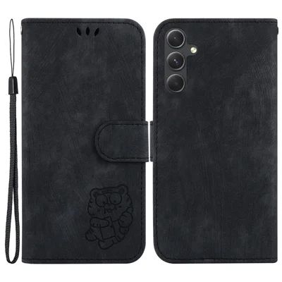 For Samsung Galaxy A54 5G Cute Tiger Imprint Anti-drop Cover Leather Wallet Stand Phone Case - Black