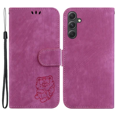 For Samsung Galaxy A34 5G Cute Tiger Imprinted Wallet Phone Cover PU Leather Flip Stand Case - Rose