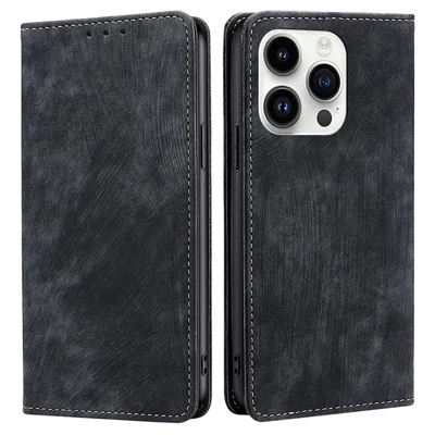 Per iPhone 15 Pro Custodia in pelle antiurto RFID Blocking Portafoglio Pieghevole Stand Cover - Nero