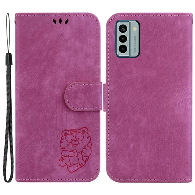 For Nokia G22 Lovely Tiger Imprint Phone Case Magnetic Clasp Leather Wallet Stand Cover - Rose