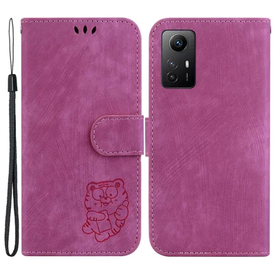 PU Leather Phone Case for Xiaomi Redmi Note 12S 4G , Fully Wrapped Stand Wallet Tiger Pattern Imprinted Cover - Rose