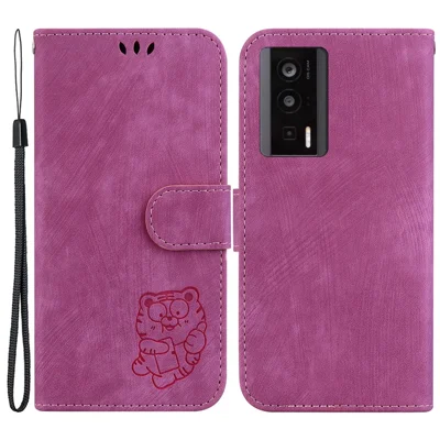 Чехол из искусственной кожи для Xiaomi Redmi K60 5G / K60 Pro 5G / Poco F5 Pro 5G с подставкой и бумажником, с имитацией рисунка тигра - Розовый