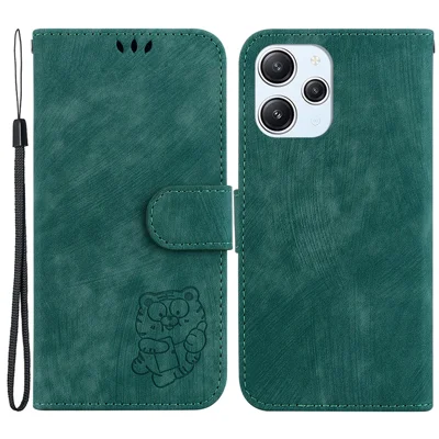 For Xiaomi Redmi 12 4G Shockproof Case Lovely Tiger Imprint Leather Wallet Phone Cover with Stand - Green