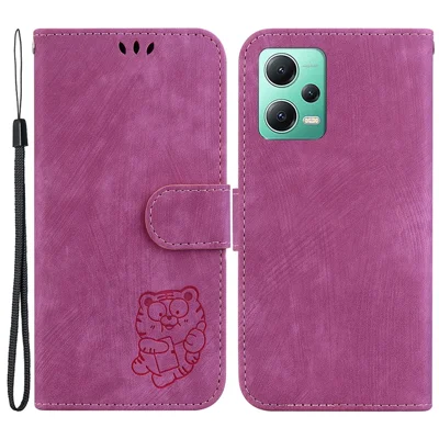 Para Xiaomi Poco X5 5G / Redmi Note 12 5G (China) / (India) / (Global) Funda de Cartera para Teléfono Lindo Diseño de Tigre Antideslizante Cubierta de Cuero - Rosa