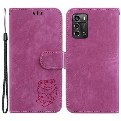 For ZTE Blade A72 / Blade V40 Vita Magnetic Clasp Protective Case Lovely Tiger Imprint Leather Cover with Wallet - Rose