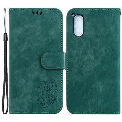 Para Sony Xperia 5 V Funda de Teléfono Anti-Caída Encantador Diseño de Tigre Impreso Cartera de Cuero - Verde