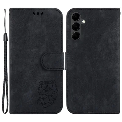 For Samsung Galaxy A14 5G / A14 4G PU Leather Cover Tiger Pattern Imprinted Stand Wallet Protective Phone Case - Black
