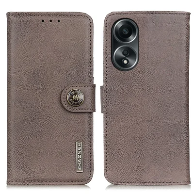 KHAZNEH Für Oppo A78 4G Stoßfestes Kuhledertexturgeh*use PU-Leder Standtasche Telefonabdeckung - Khaki