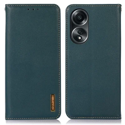 KHAZNEH Per Oppo A58 4G Custodia per telefono con blocco RFID in pelle bovina genuina con supporto portafoglio - Verde
