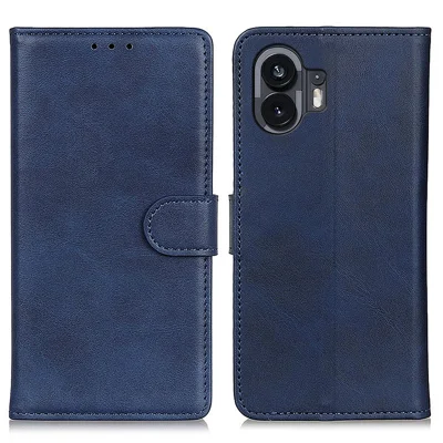 PU Leather Phone Case for Nothing Phone (2) , Cowhide Texture Wallet Full Protection Stand Cover - Blue