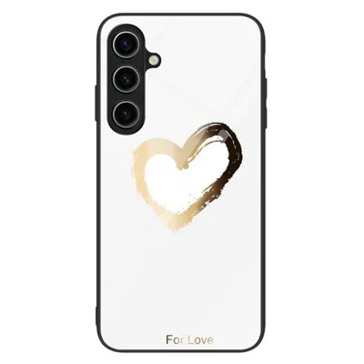 Für Samsung Galaxy S23 FE Musterbedruckter Tempered Glass Cover PC+TPU Stoßabsorbierende Handyhülle - Für Liebe / Weiß