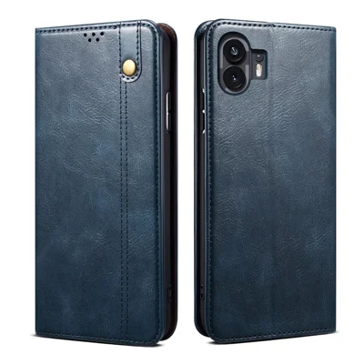 PU Leather Case for Nothing Phone (2) , Anti-Scratch Waxy Crazy Horse Texture Wallet Stand Phone Cover - Blue