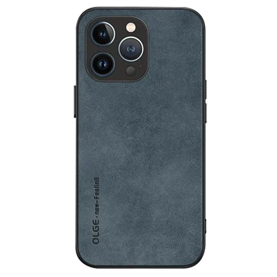 OLGE For iPhone 15 Pro Max PU Leather+TPU Back Case Scratch Resistant Protective Phone Cover - Blue
