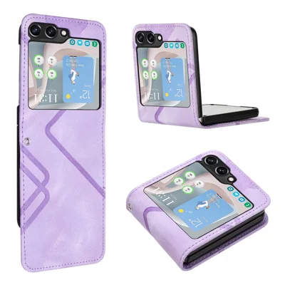 YX0040 For Samsung Galaxy Z Flip5 5G PU Leather+PC Shell Pattern Imprinted Protective Phone Case - Light Purple