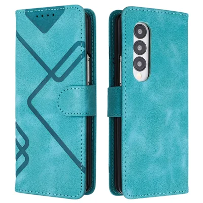 YX0040 For Samsung Galaxy Z Fold4 5G PU Leather+PC Card Holder Case Imprinted Phone Cover - Baby Blue