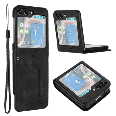 YX0030 For Samsung Galaxy Z Flip5 5G Imprinted PU Leather+PC Phone Case Ultra-Thin Shockproof Cover - Black