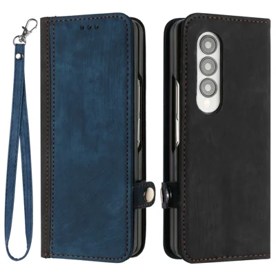 YX0020 For Samsung Galaxy Z Fold4 5G Card Holder Slots Phone Case PU Leather+PC Protective Cover - Sapphire