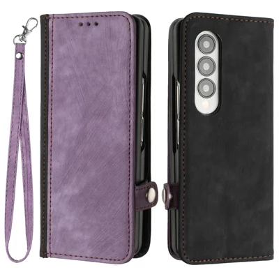 YX0020 For Samsung Galaxy Z Fold3 5G PU Leather Phone Case Card Holder Phone Cover - Purple