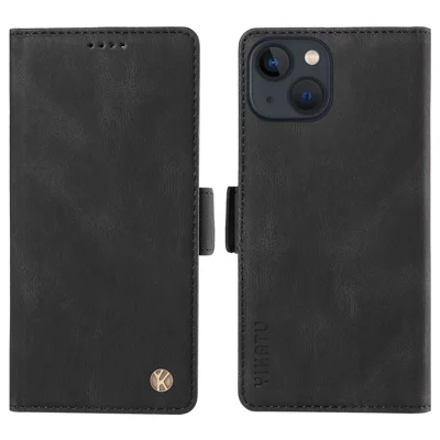 YIKATU YK-005 For iPhone 15 Plus Anti-Scratch Shell PU Leather Phone Case Stand Cover Skin-touch Shockproof Wallet - Black
