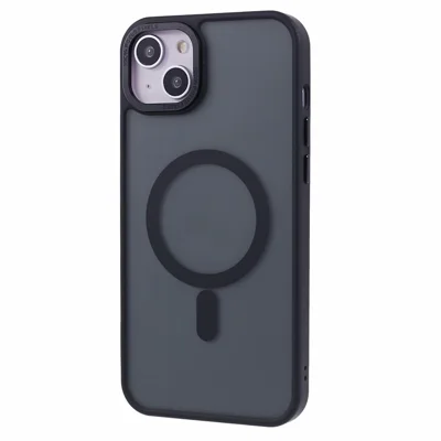 Coque de dos mat translucide pour iPhone 15 Plus Étui de téléphone magnétique TPU+PC compatible avec MagSafe - Noir