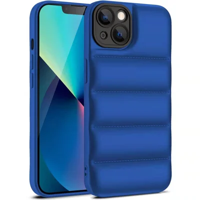 For iPhone 15 Pro Drop-proof Airbag Down Jacket Back Case Soft TPU Phone Cover - Blue