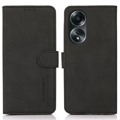 KHAZNEH For Oppo A58 5G Fine Texture Wallet PU Leather Smartphone Case Stand Phone Cover - Black