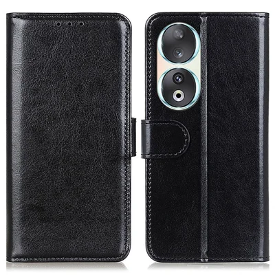 Cell Phone Case for Honor 90 , TPU + PU Leather Stand Crazy Horse Texture Wallet Cover - Black