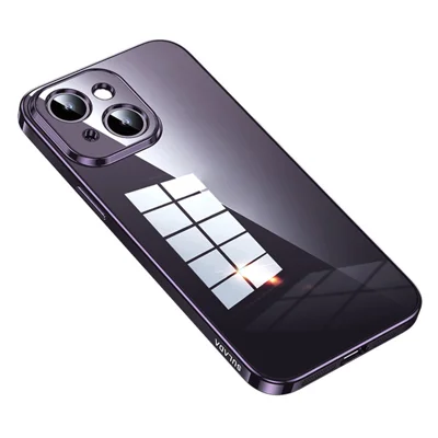 SULADA For iPhone 15 Drop Resistant Electroplating Straight Edge Clear Phone Case TPU Cover - Purple