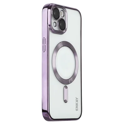 ENKAY HAT PRINCE Electroplating TPU Slim Case for iPhone 15 Compatible with MagSafe Lens Guard Anti-Drop Phone Cover - Purple
