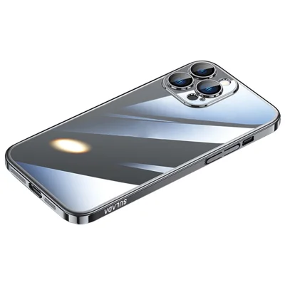 SULADA JINGJIA Series Clear Phone Cover für iPhone 15 Pro Tempered Glass Lens Film Electroplating Hard PC Phone Case - Schwarz