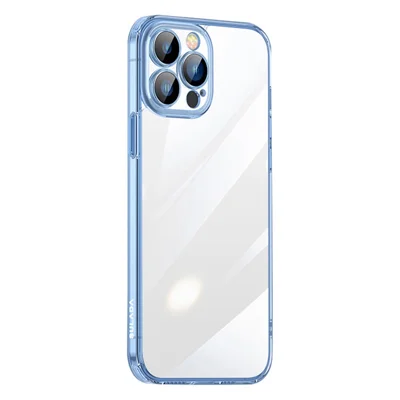Série SULADA Crystal Steel pour iPhone 15 Pro Coque de protection transparente en TPU et verre trempé - Bleu transparent