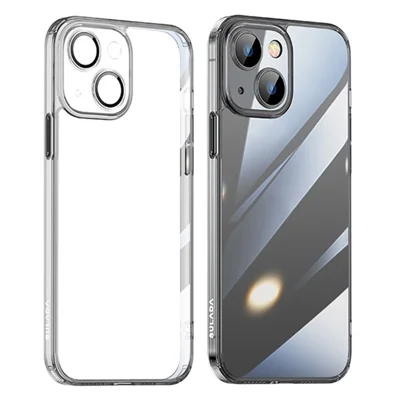 SULADA Crystal Steel Series TPU+Tempglas Clear Case för iPhone 15 Plus Skyddsfodral mot repor - Transparent Svart