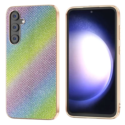 Для чехла для телефона с декоративными стразами Samsung Galaxy S23 FE, покрытый электролитическим напылением и кожаным слоем TPU+PC - Разноцветный