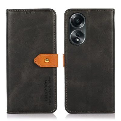 KHAZNEH For Oppo A58 5G Leather Wallet Phone Cover Foldable Stand Cowhide Texture Case - Black