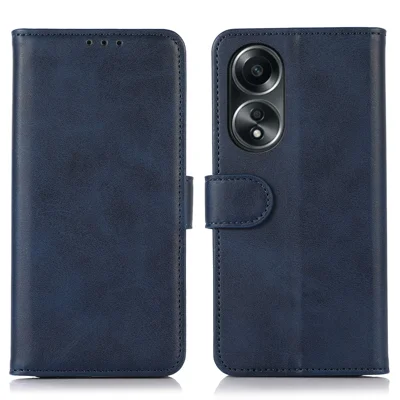For Oppo A78 4G Folio Flip Cowhide Texture Phone Case Wallet Stand Leather Phone Cover - Blue