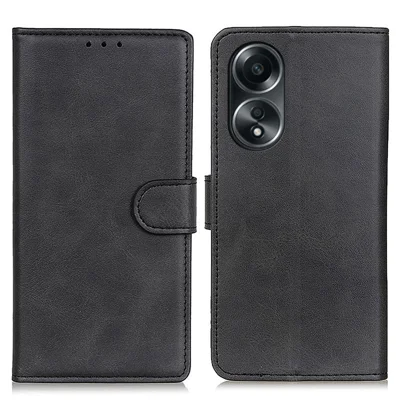 Per Oppo A58 4G Custodia per telefono in pelle PU anti-caduta Texture in pelle bovina - Nero