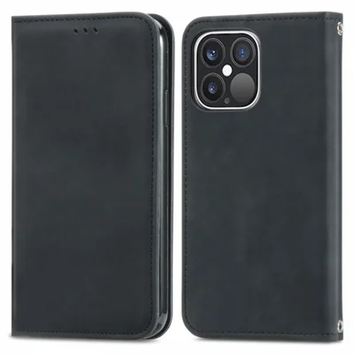 For iPhone 15 Pro Retro Shockproof Leather Stand Phone Case Skin-touch Card Holder Cover - Black