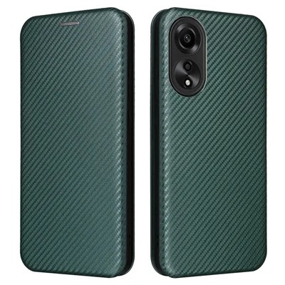For Oppo A78 4G Card Slot Phone Case Carbon Fiber Texture PU Leather Stand Cover - Green