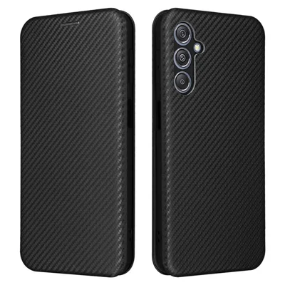 For Samsung Galaxy F34 5G / M34 5G PU Leather Case Carbon Fiber Texture Card Holder Phone Stand Cover - Black