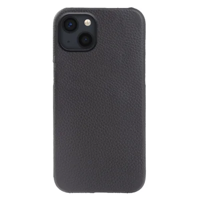 For iPhone 14 Back Cover Genuine Cow Leather+PC Phone Guard Case Compatible with MagSafe - Black