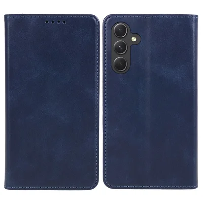 PU Leather Phone Case for Samsung Galaxy F34 5G / M34 5G Calf Texture Magnetic Closing Stand Wallet Cover - Blue