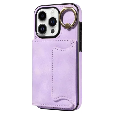 For iPhone 15 Pro Max Skin-touch PU Leather+TPU Cover Phone Case Card Holder Kickstand Phone Shell - Purple