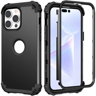 Pour iPhone 15 Pro Max Étui de téléphone cellulaire Anti-chute 3-en-1 en PC+Silicone - Noir