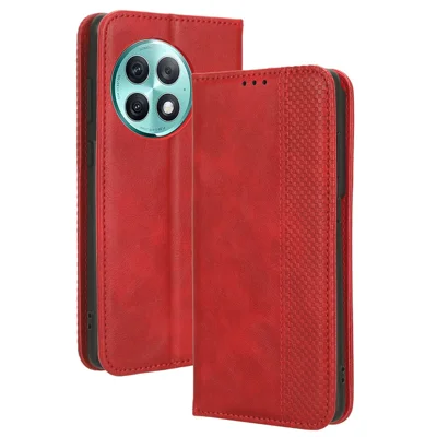 For OnePlus Ace 2 Pro 5G Retro PU Leather Case Shockproof Wallet Stand Phone Cover - Red